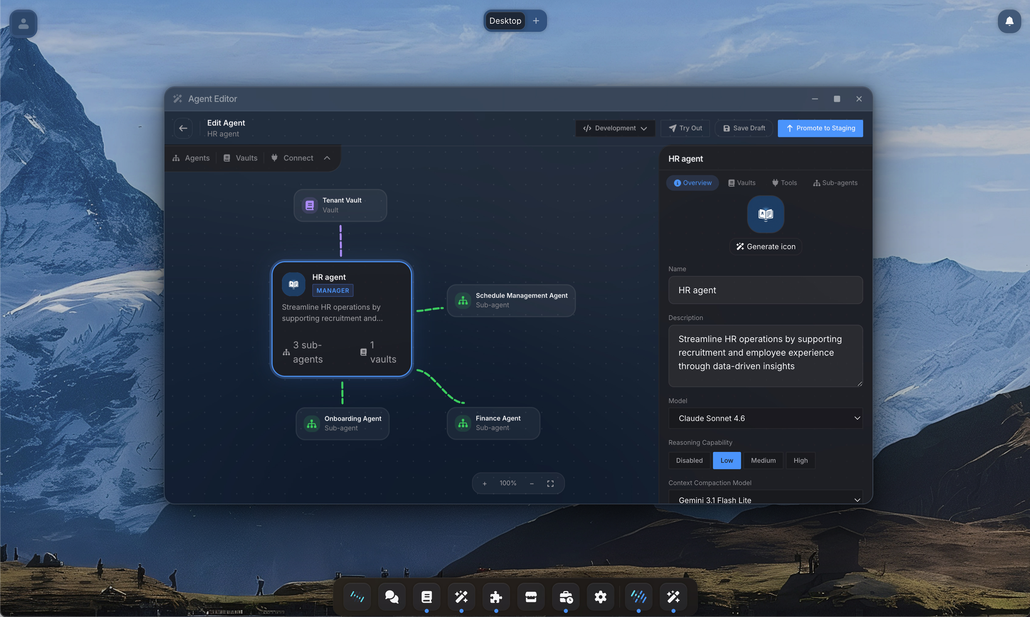 Agent Studio canvas editor with node graph