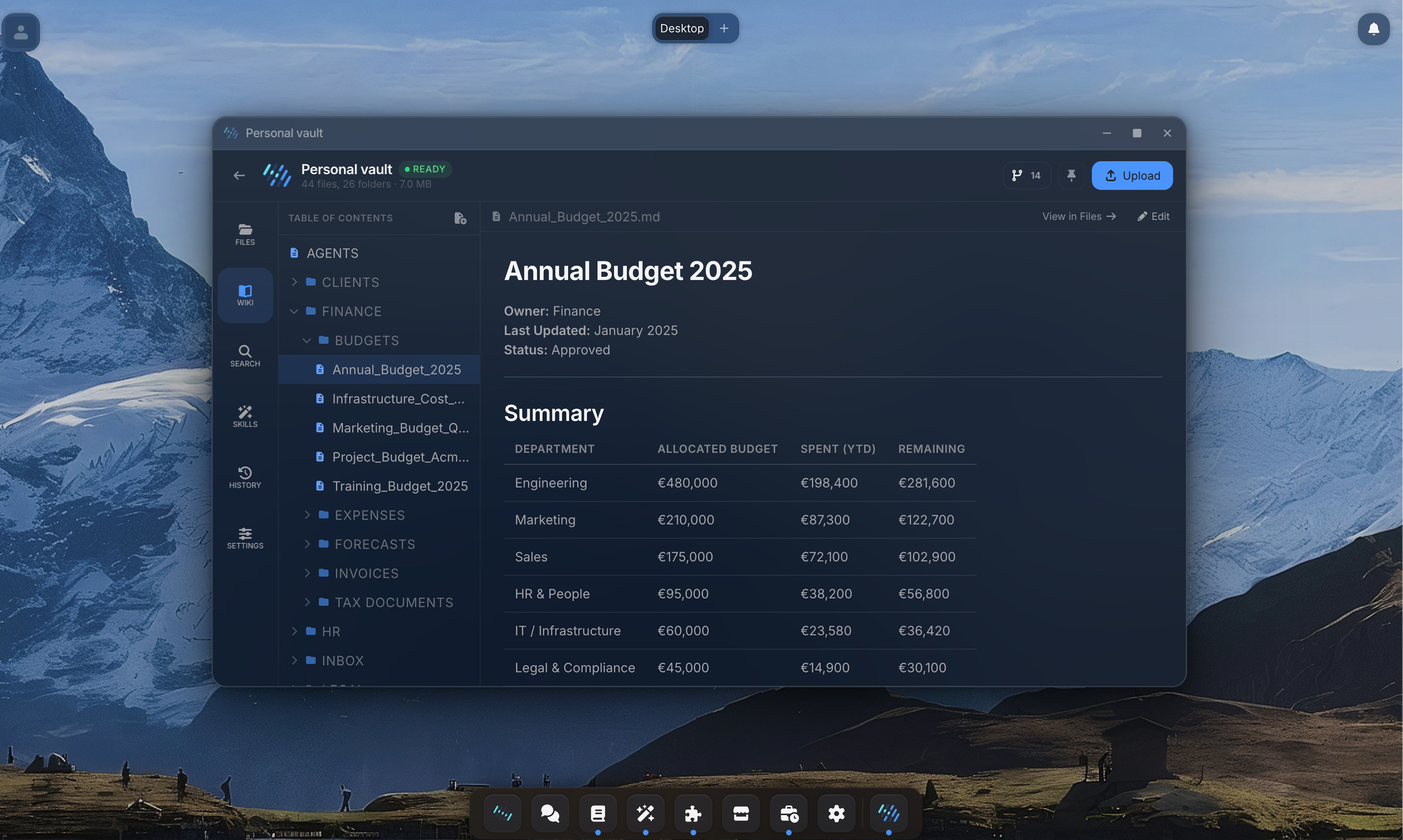 Vault wiki view with sidebar navigation